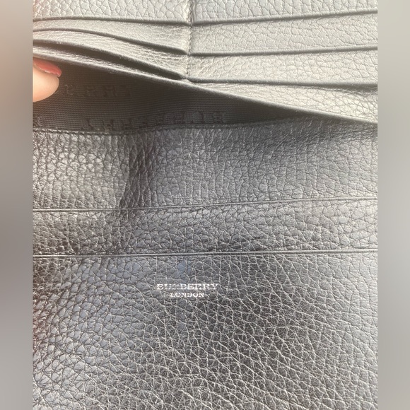 Burberry Leather Long Wallet🖤BLACK🖤Embossed/Bifold+envelope pouch🔥made🇮🇹EUC - Picture 8 of 16